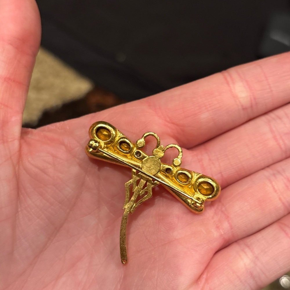 Gold Dragonfly Brooch with Blue Accents - Picture 4 of 4